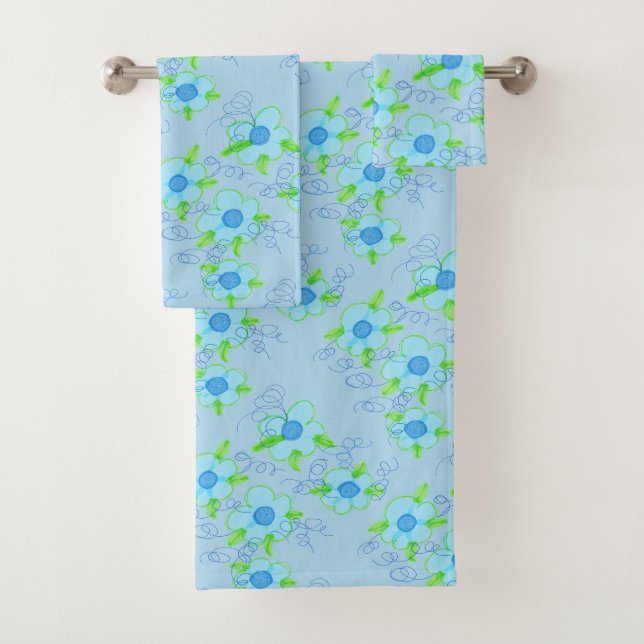 Conjunto De Toalhas Blue Floral impresso (Insitu)