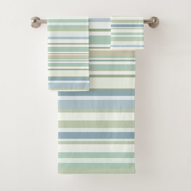 Conjunto De Toalhas Blue Green and white stripes (Insitu)