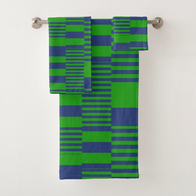 Conjunto De Toalhas Blue Green Patchwork Stripes Design  (Insitu)