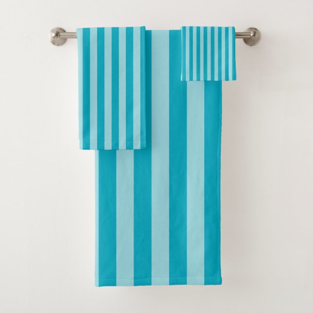 Conjunto De Toalhas Blue Green, Teal Bath Towel Set Stripes (Insitu)