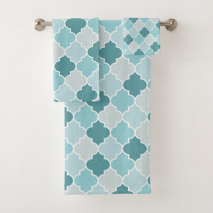 Conjunto De Toalhas Blue Marroquino Trellis, Laticework, Quatrefoil