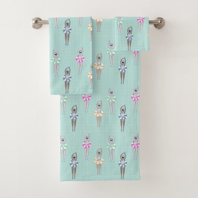 Conjunto De Toalhas Blue Modern Nadadores Artísticos Nadando Piscina (Insitu)