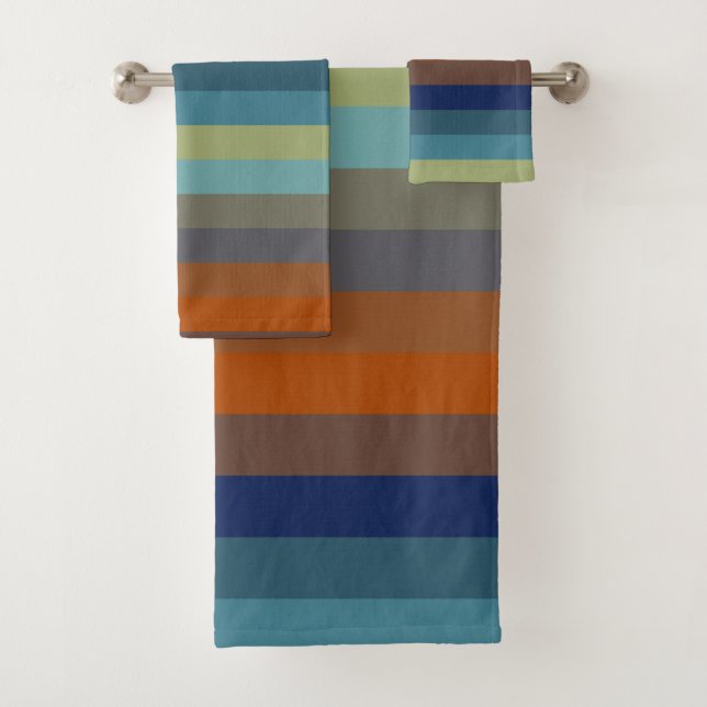 Conjunto De Toalhas Blue, orange, green, and gray stripes (Insitu)