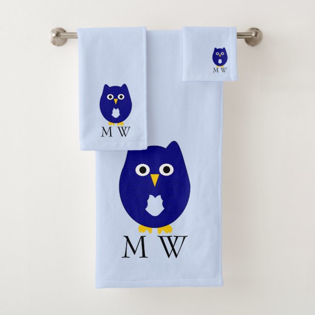 Conjunto De Toalhas Blue Owl Design Monogramado (Insitu)