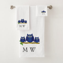 Conjunto De Toalhas Blue Owls Design Monogrammed