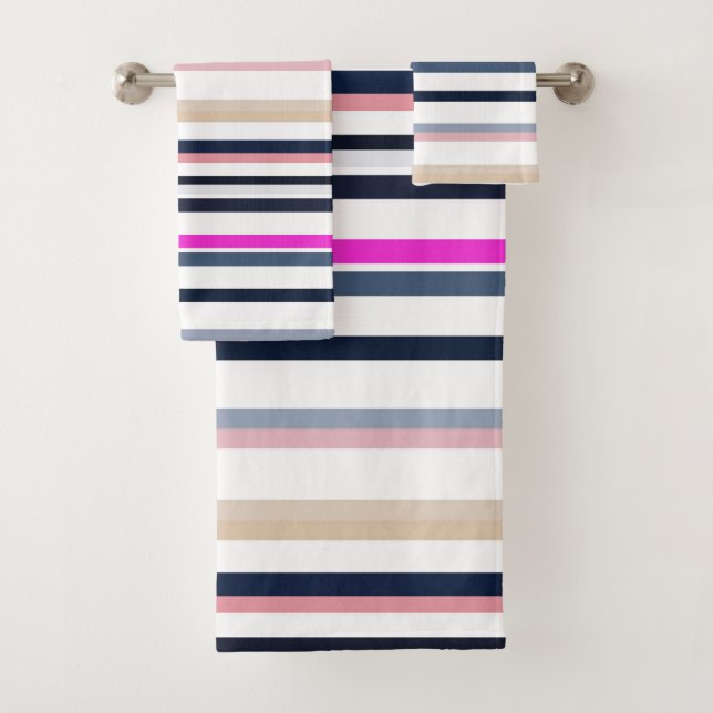 Conjunto De Toalhas Blue Pink and Sand Stripes (Insitu)