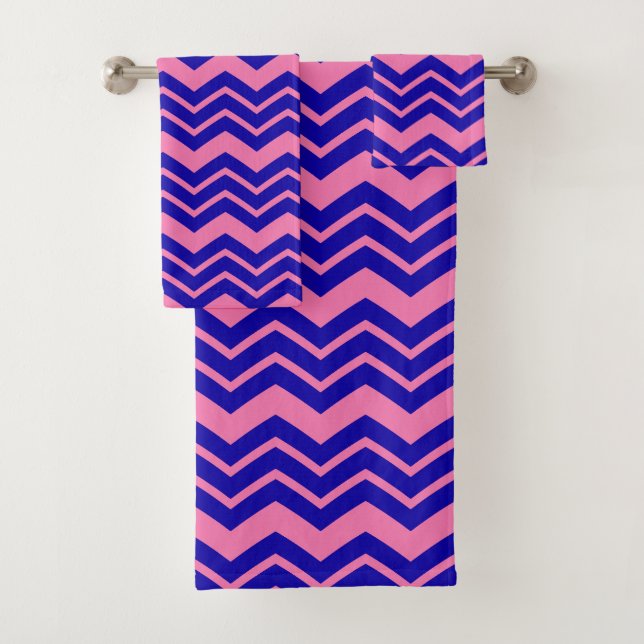 Conjunto De Toalhas Blue Pink Chevron Zigzag Design  (Insitu)