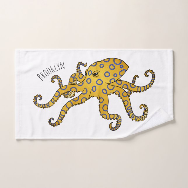 Conjunto De Toalhas Blue-ringed octopus cartoon illustration  (Toalha de mão)