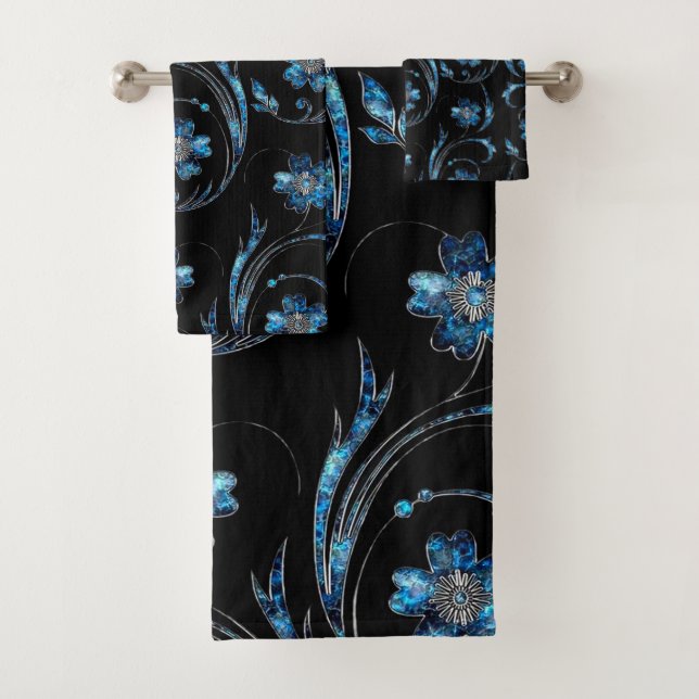 Conjunto De Toalhas Blue Shimmer Floral 2 (Insitu)