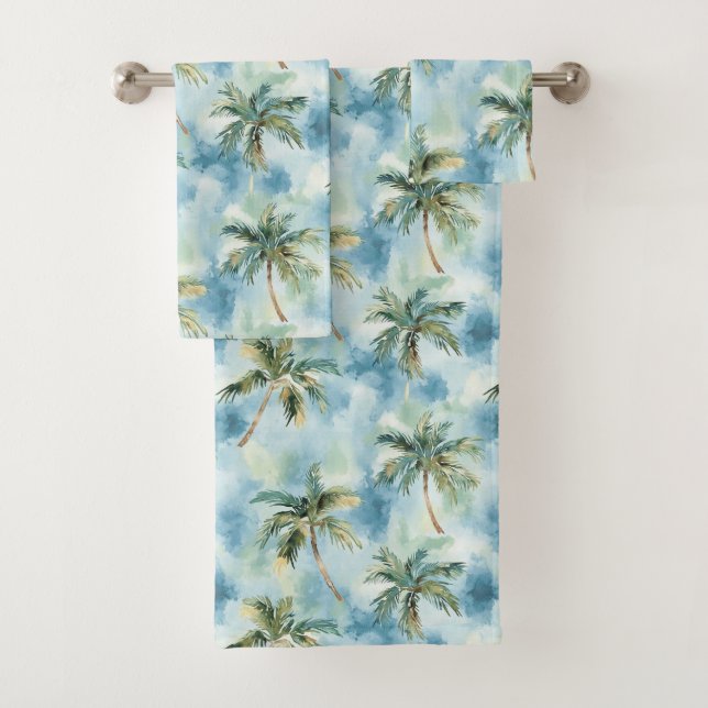 Conjunto De Toalhas Blue Skies Tropical Island Palm Trees   (Insitu)