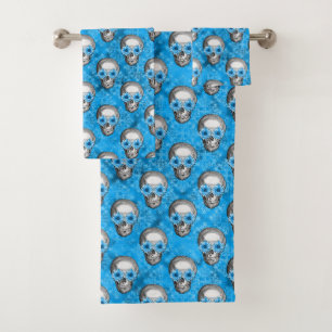 Conjunto De Toalhas Blue Skulls and Sunflower Series Design 7