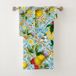 Conjunto De Toalhas Blue tiles Mediterranean Floral 