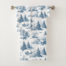 Conjunto De Toalhas Blue Toile Christmas Pattern