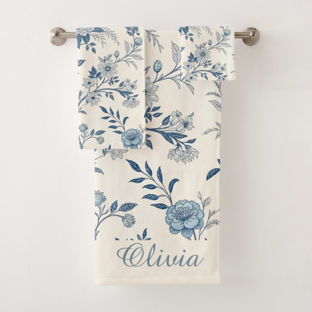 Conjunto De Toalhas Blue Vintage Floral Pattern (Insitu)