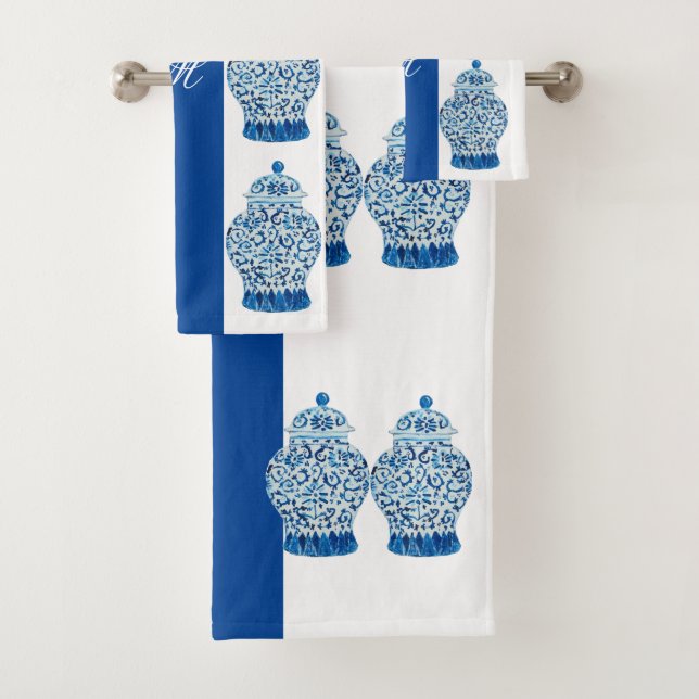 Conjunto De Toalhas Blue White Chinoiserie Ginger Jar Jars  (Insitu)