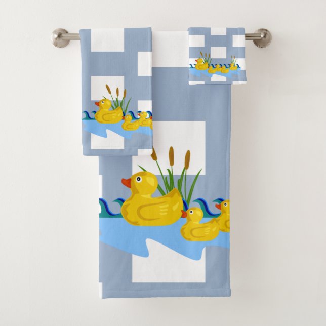 Conjunto De Toalhas Blue & White Square Bathroom Towel Sets Ducks (Insitu)