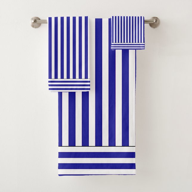 Conjunto De Toalhas Blue White Stripe Bath Towel Set  (Insitu)