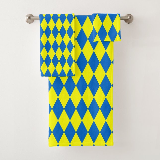 Conjunto De Toalhas Blue Yellow Harlequin Checkered Design  (Criador carregado)
