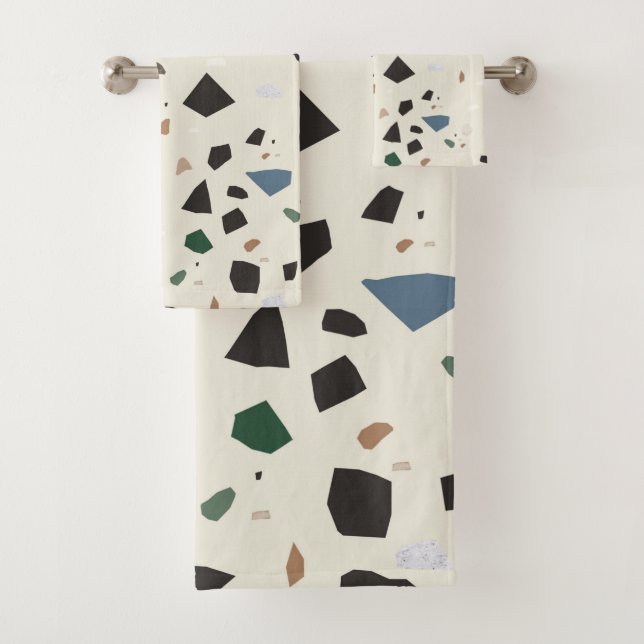 Conjunto De Toalhas Bluestone Eden Green Black Terrazzo #1 (Insitu)