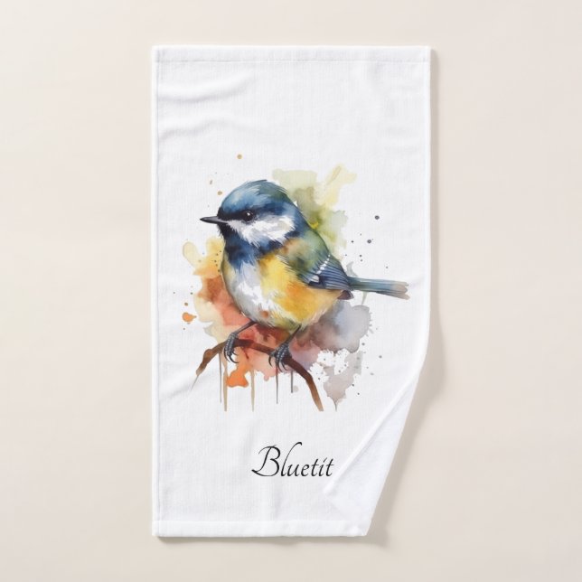 Conjunto De Toalhas Bluetit bonito em uma ramificação, personalizado (Toalha de mão)