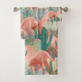 Conjunto De Toalhas Blush Canyon Desert Bloom Watercolor Scene