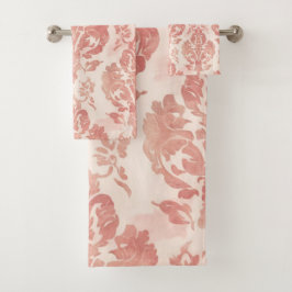 Conjunto De Toalhas Blush Damask Watercolor Floral Vintage Pattern