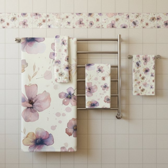 Conjunto De Toalhas Blush de Creme Boho Aquarela Flor Silvestre (Criador carregado)