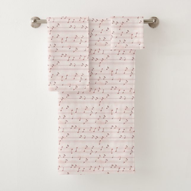 Conjunto De Toalhas Blush Pink Brown Music Notes   (Insitu)