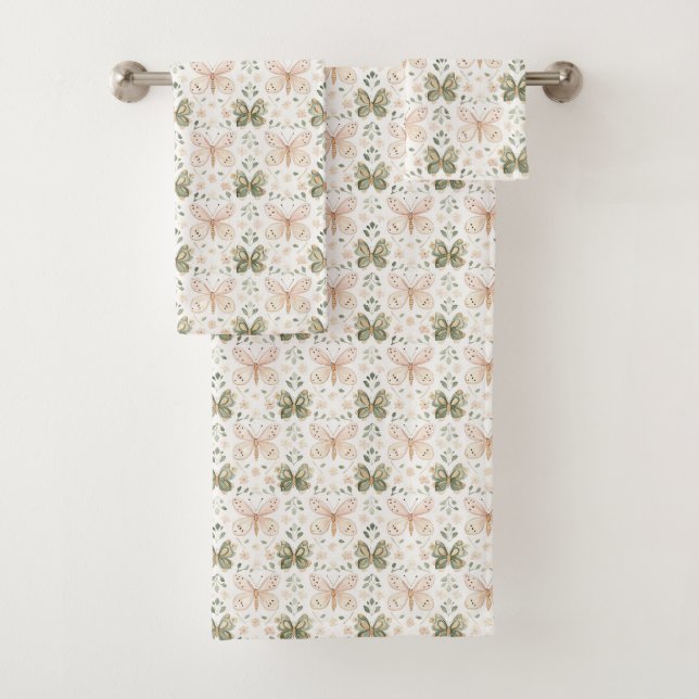 Conjunto De Toalhas Blush Pink Mint Green Butterflies  (Insitu)