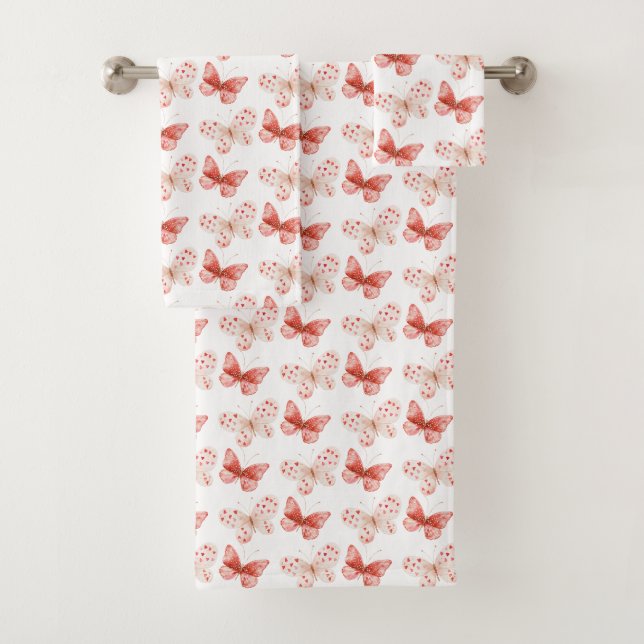 Conjunto De Toalhas Blush Pink Red Butterflies   (Insitu)