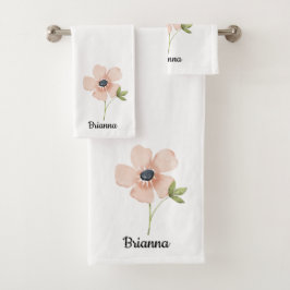 Conjunto De Toalhas Blush Watercolor Flower Name