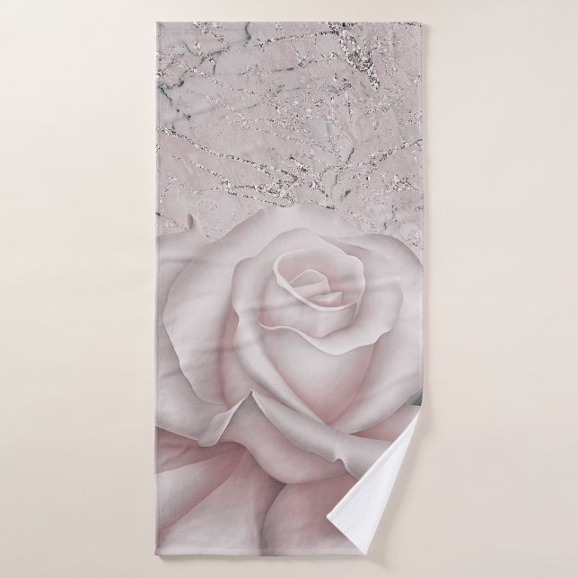 Conjunto De Toalhas Blush White Rose Glam Modern Marble Chique (Toalha de Banho)