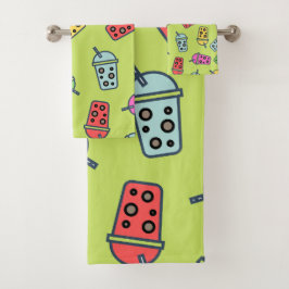 Conjunto De Toalhas Boba Bubble Tea Pattern
