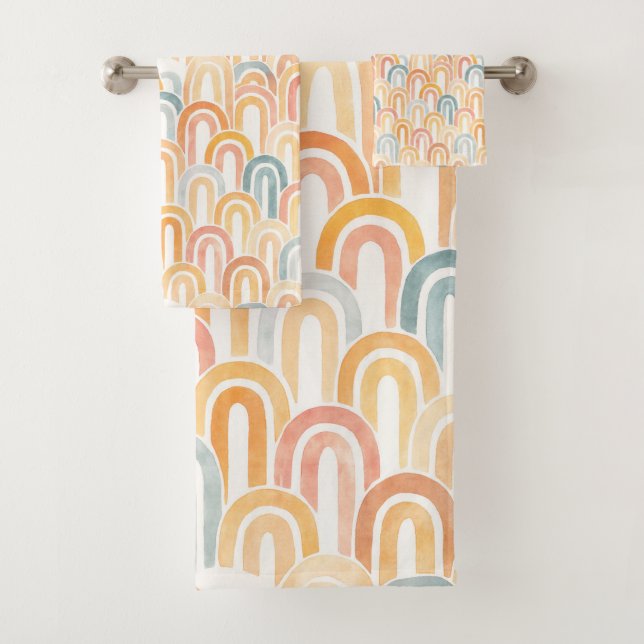 Conjunto De Toalhas Bohemian arch fish scale painted pattern (Insitu)