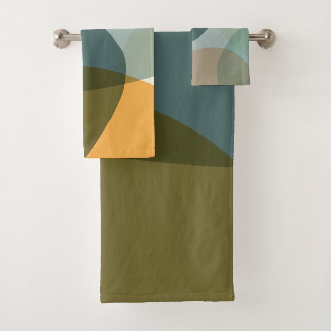 Conjunto De Toalhas Boho Abstrato Geométrico Formas Azul e Amarelo (Insitu)