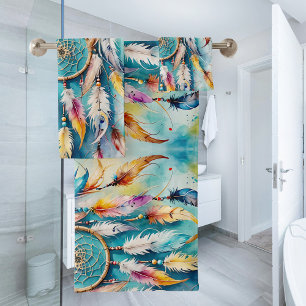 Conjunto De Toalhas Boho American Indian Dream Catcher, aquarela