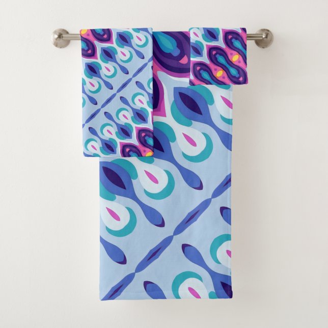 Conjunto De Toalhas Boho azul colorido 39 (Insitu)