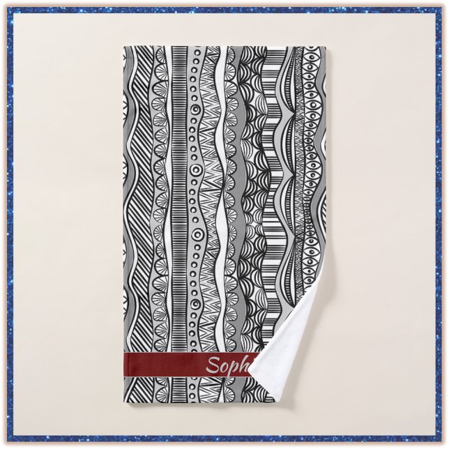 Conjunto De Toalhas Boho Black and White Ethnic (Criador carregado)