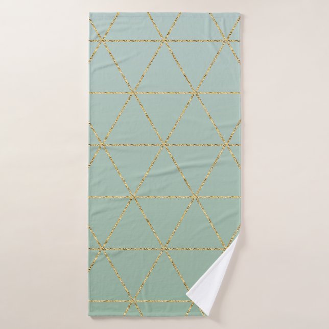Conjunto De Toalhas Boho Boêmio Chic Dourado & Geométrico Verde Glam (Toalha de Banho)