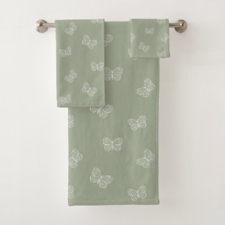 Conjunto De Toalhas Boho Butterfly Pattern Neutral Modern Sage Green