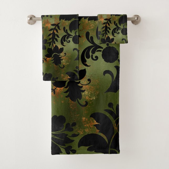 Conjunto De Toalhas Boho Copper Black Green Floral (Insitu)