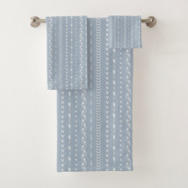 Conjunto De Toalhas Boho Costeiro Faixa Geométrica Listra Azul Poeiren