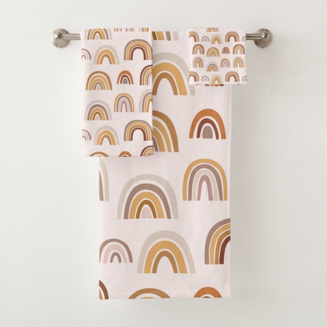 Conjunto De Toalhas Boho Desert Rainbow Abstrato Arch Pattern Taupe (Insitu)