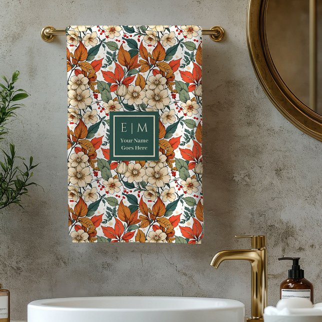 Conjunto De Toalhas Boho Fall Florals Sage Terracotta Name Bath Towels (Boho Fall Florals Sage Terracotta Name Bath Towel)
