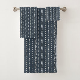 Conjunto De Toalhas Boho Farmhouse Seta Listra Geométrico Azul Escuro