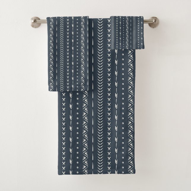Conjunto De Toalhas Boho Farmhouse Seta Listra Geométrico Azul Escuro (Insitu)