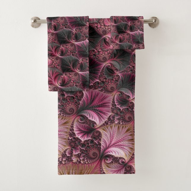 Conjunto De Toalhas Boho Funky Eclectic Cor-de-rosa Abstrato Fractal (Insitu)