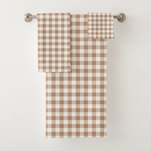 Conjunto De Toalhas Boho Gingham Pattern Plaid Checkered Tan Brown (Insitu)