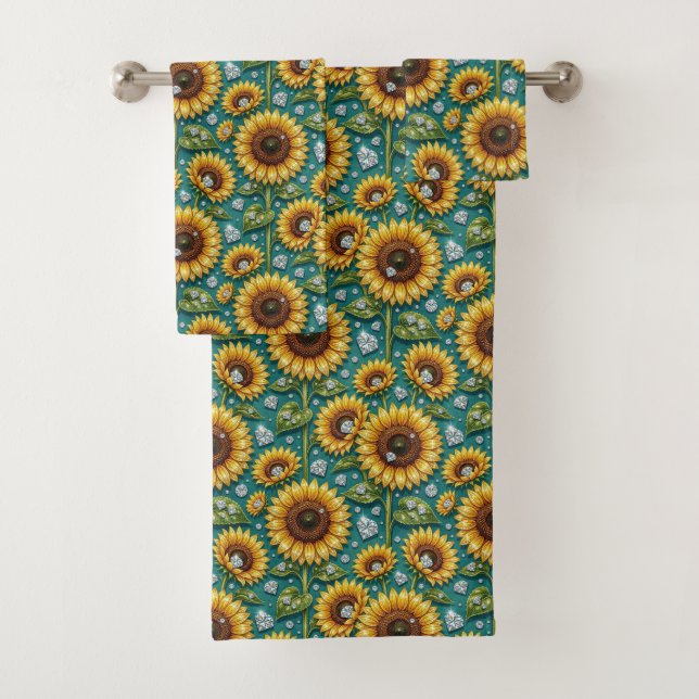 Conjunto de Toalhas Boho Girassóis e Diamantes (Insitu)