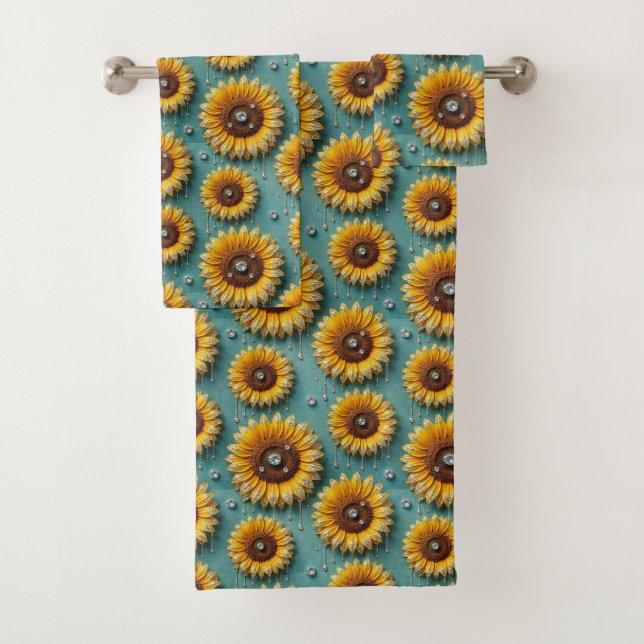 Conjunto de Toalhas Boho Girassóis e Diamantes (Insitu)